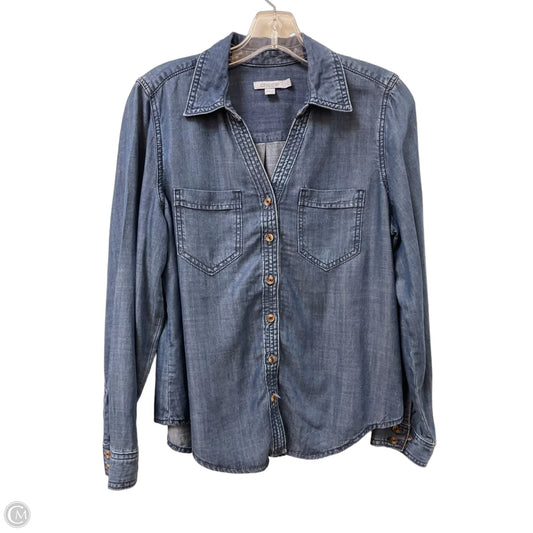Blouse Long Sleeve By Chicos In Blue Denim, Size: S