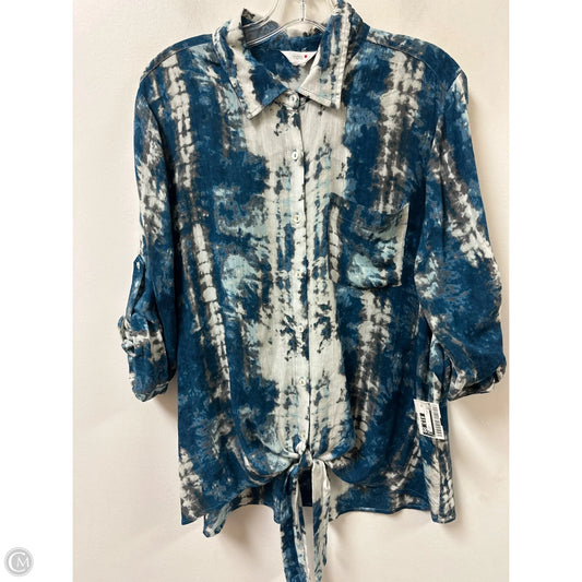 Blouse Long Sleeve By Intro In Blue & White, Size: M