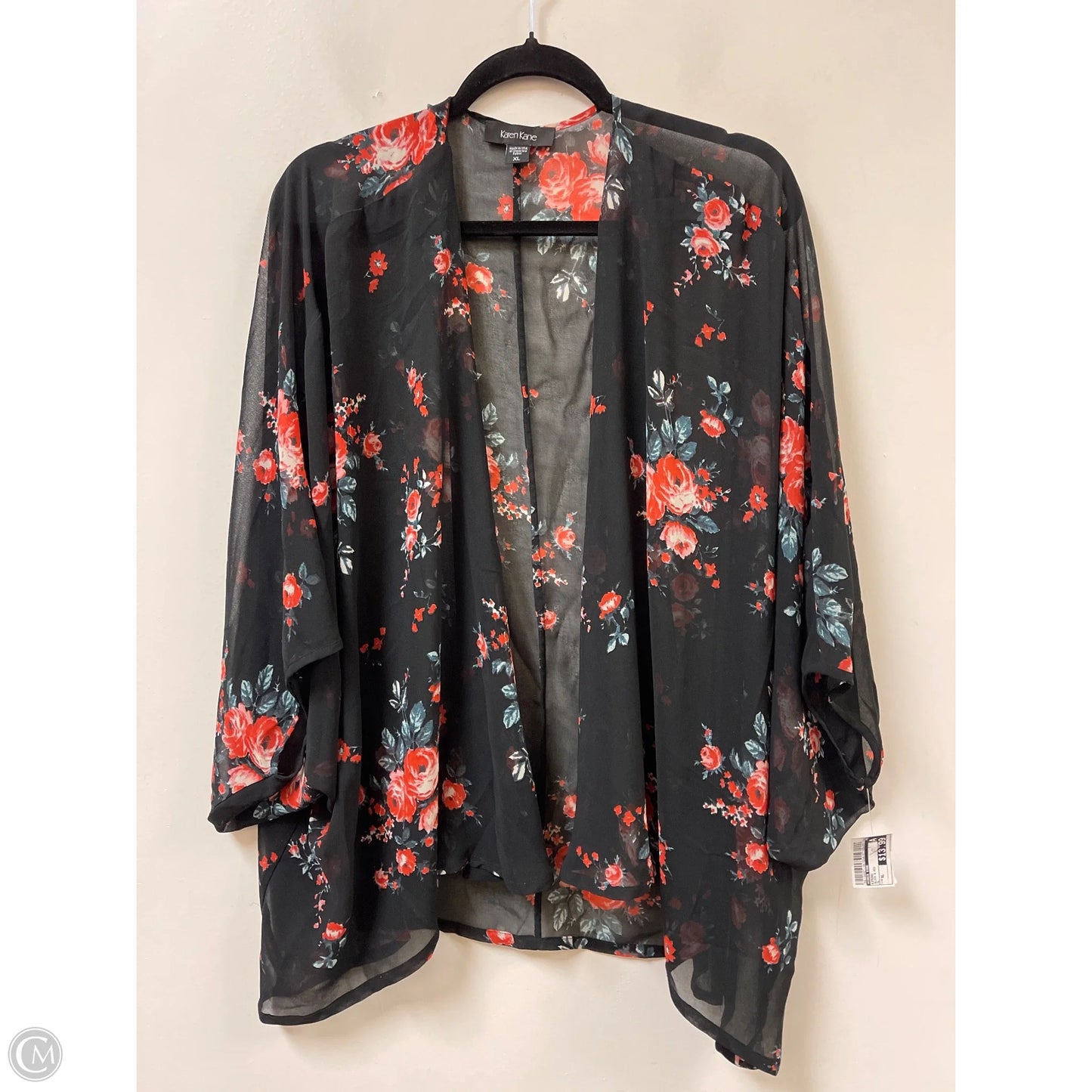Kimono By Karen Kane In Black & Red, Size: Xl