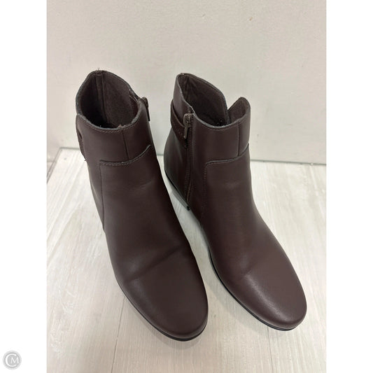 Boots Ankle Heels By Clarks In Brown, Size: 10
