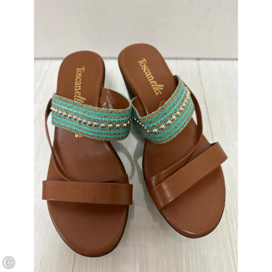 Sandals Heels Wedge By Toscanella In Blue & Brown, Size: 9.5