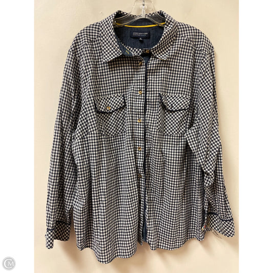 Blouse Long Sleeve By Jones New York In Blue & White, Size: 3x