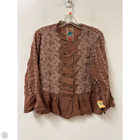 Blouse Long Sleeve By Johnny Was In Brown, Size: L