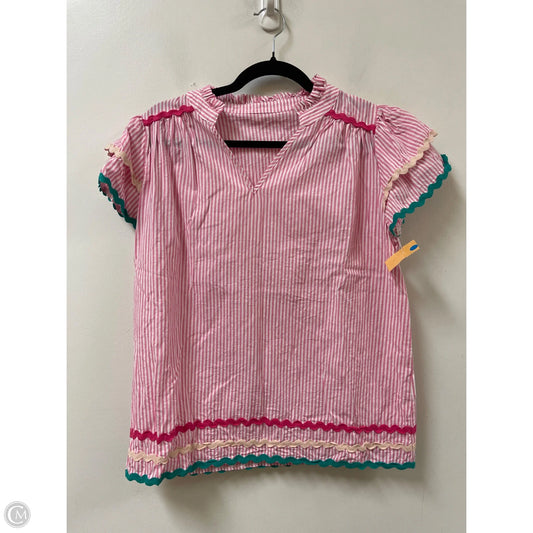 Top Short Sleeve By Clothes Mentor In Pink & White, Size: M