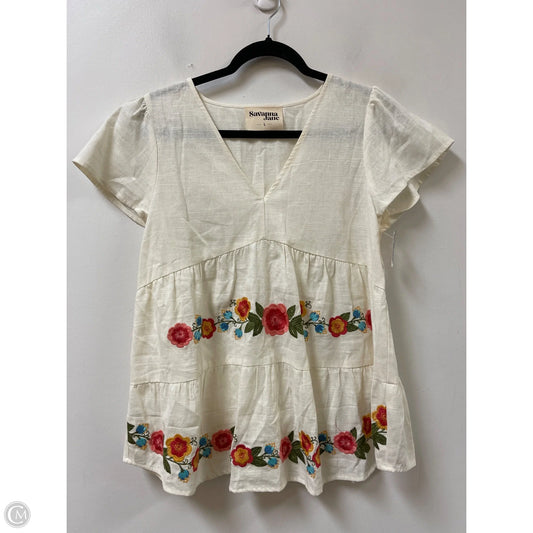 Top Short Sleeve By Savanna Jane In Cream, Size: L