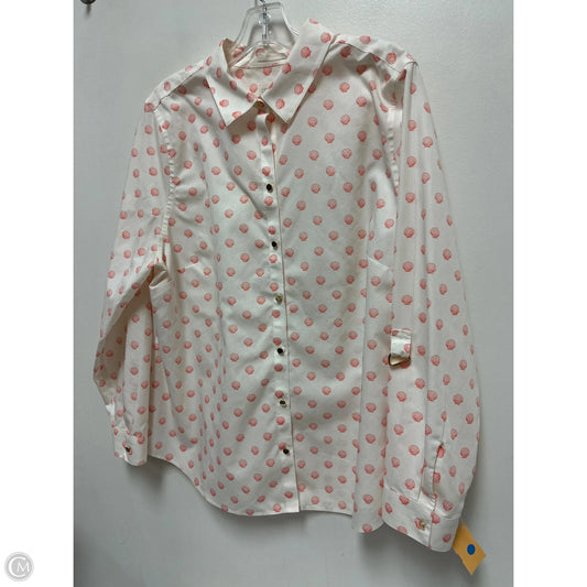 Blouse Long Sleeve By Chicos In Orange & White, Size: Xl