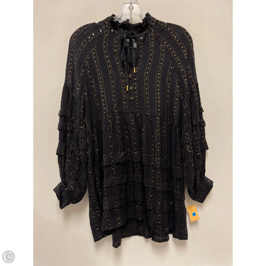 Tunic Long Sleeve By Anthropologie In Black & Gold, Size: Xs