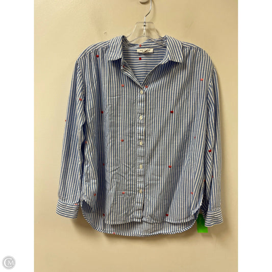 Blouse Long Sleeve By Beachlunchlounge In Blue & White, Size: S