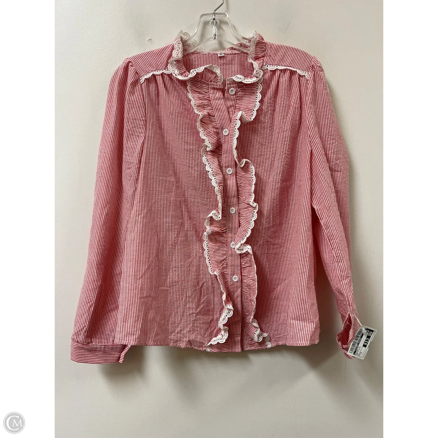 Blouse Long Sleeve By Clothes Mentor In Red & White, Size: M