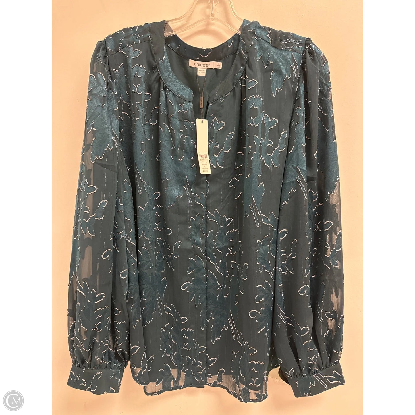 Blouse Long Sleeve By Chicos In Green, Size: 1x