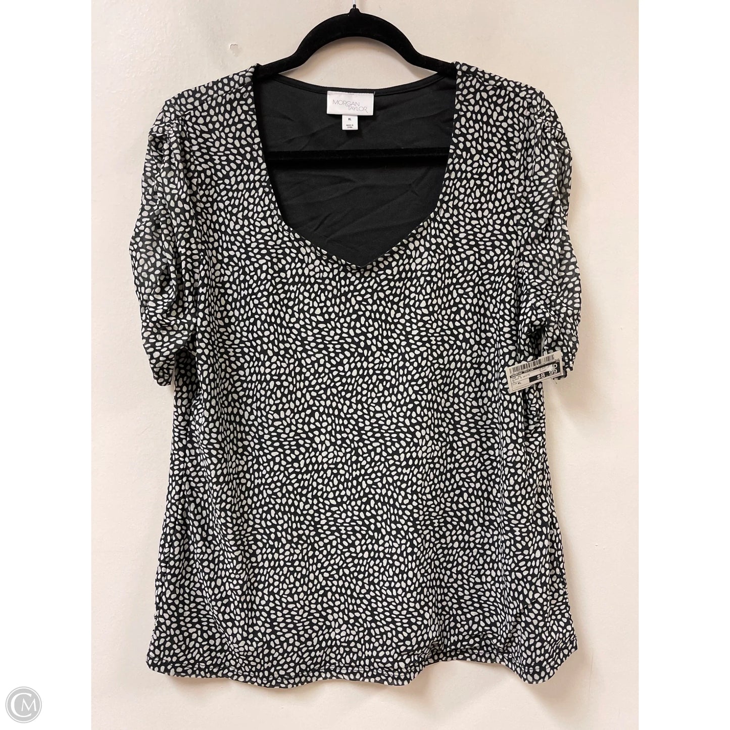 Top Short Sleeve By Morgan Taylor In Black & White, Size: Xl