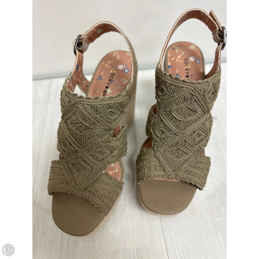 Sandals Heels Wedge By Lucky Brand In Green, Size: 6.5