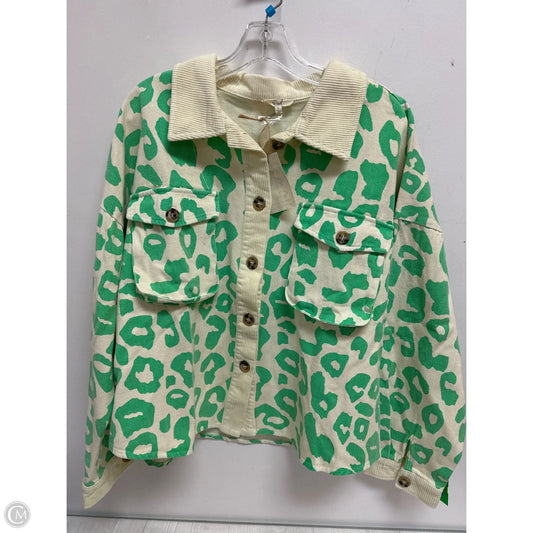 Jacket Shirt By Easel In Cream & Green, Size: L