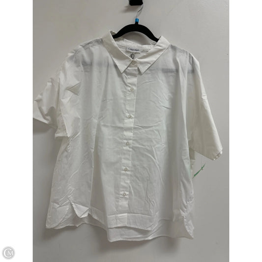 Blouse Short Sleeve By Calvin Klein In White, Size: Xl
