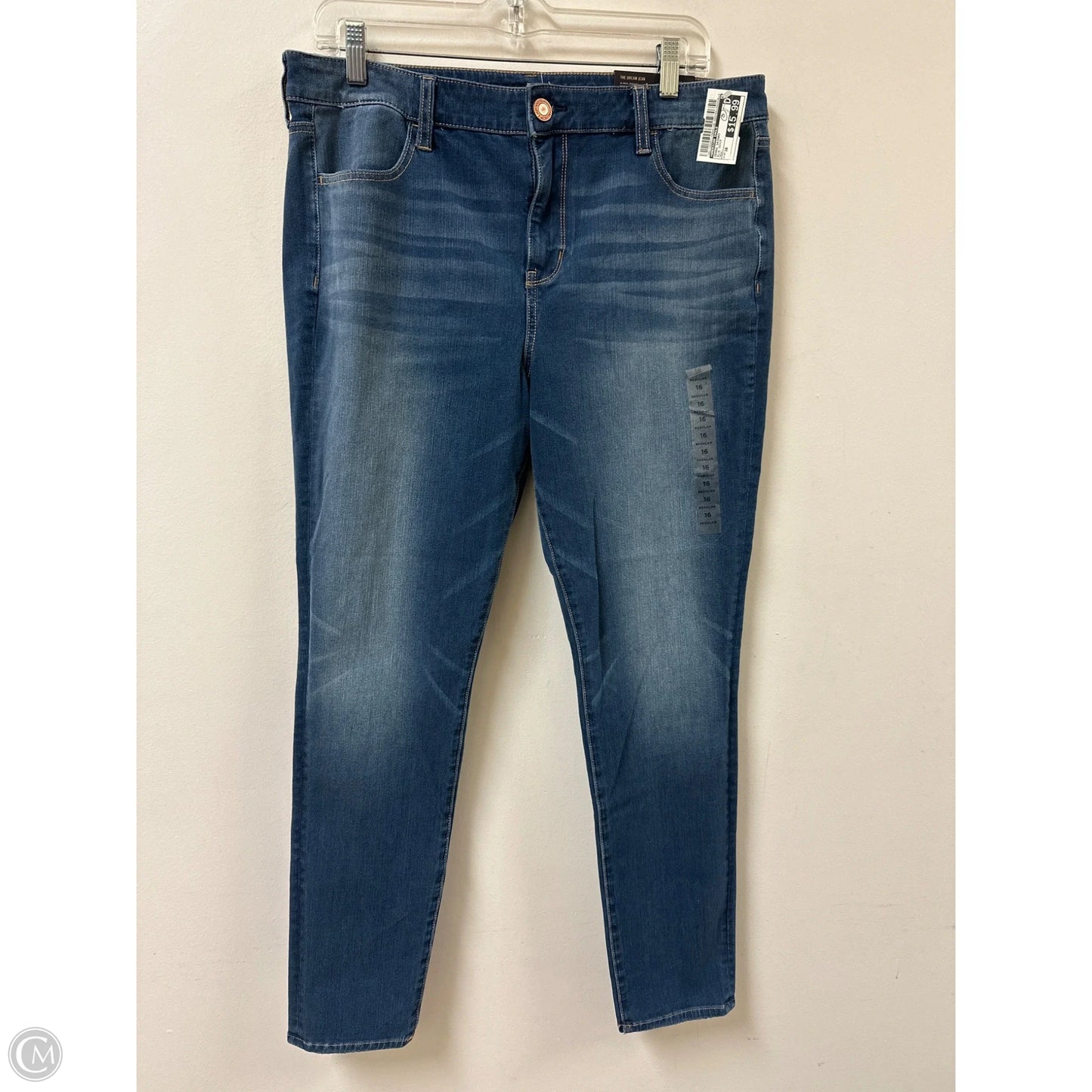 Jeans Skinny By American Eagle In Blue Denim, Size: 16