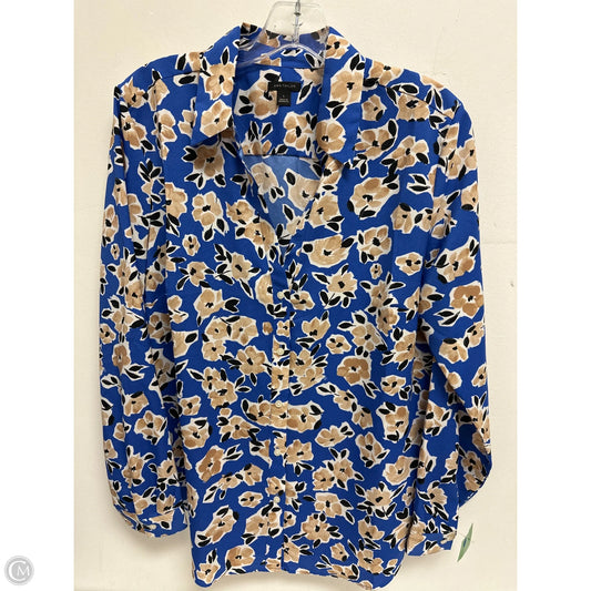 Blouse Long Sleeve By Ann Taylor In Blue & Cream, Size: L