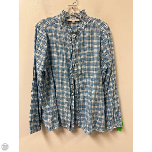 Blouse Long Sleeve By Loft In Blue & White, Size: Xl