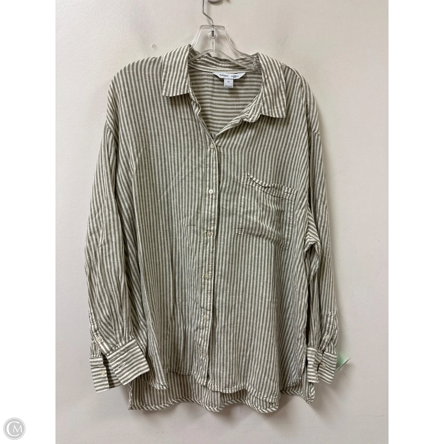 Blouse Long Sleeve By Old Navy In Green & White, Size: Xl