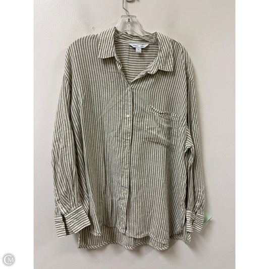 Blouse Long Sleeve By Old Navy In Green & White, Size: Xl