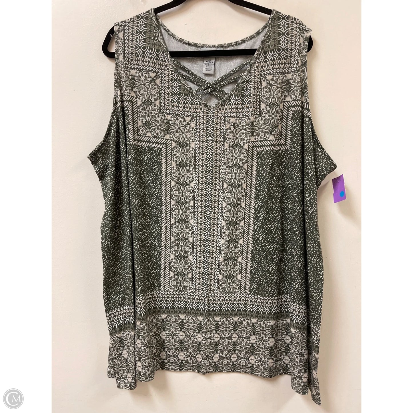 Top Sleeveless By Catherines In Green & White, Size: 4x