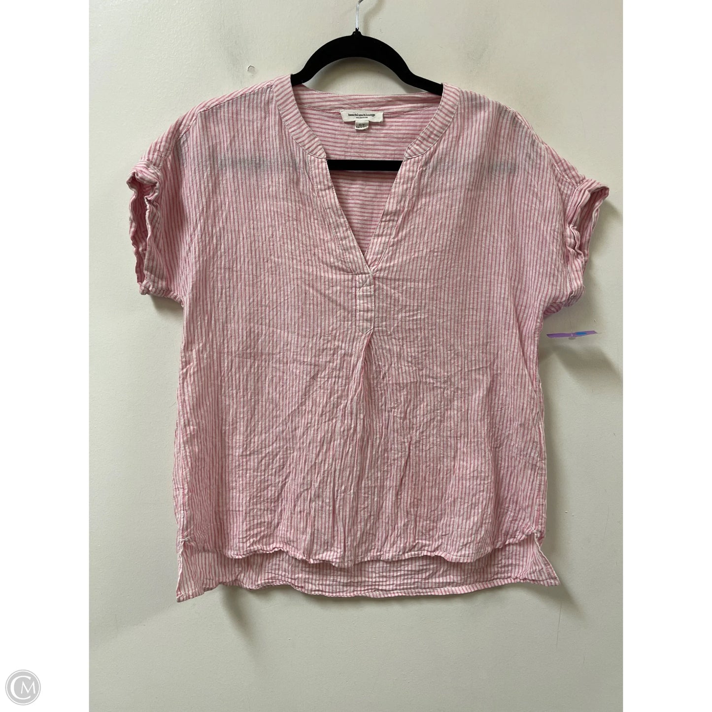 Top Short Sleeve By Beachlunchlounge In Pink & White, Size: S