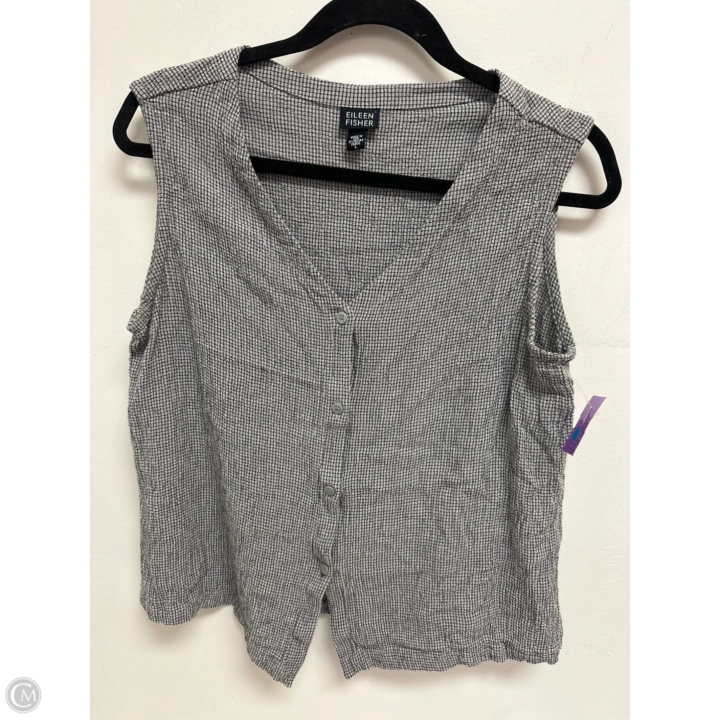 Blouse Sleeveless By Eileen Fisher In Black & Grey, Size: L