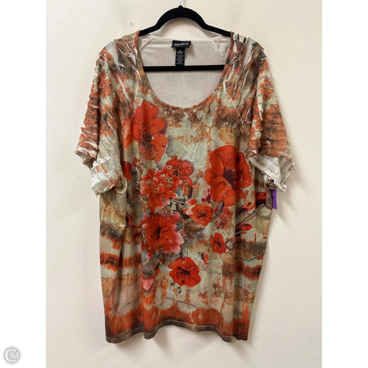 Top Short Sleeve By Maggie Barnes In Orange & Red, Size: 3x