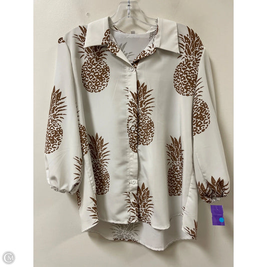 Blouse Long Sleeve By Clothes Mentor In Brown & White, Size: M