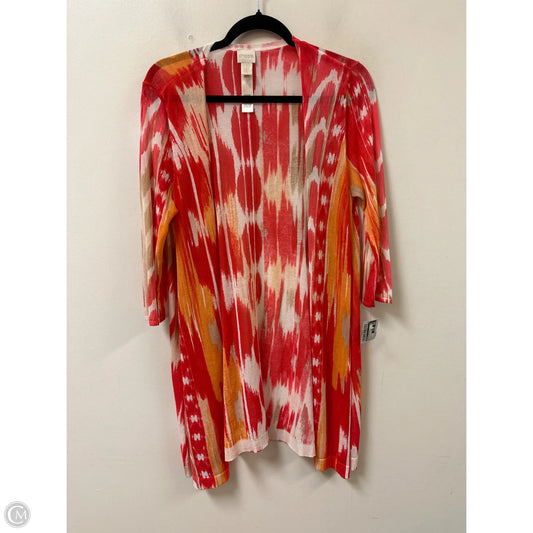 Sweater Cardigan By Chicos In Red & White, Size: M