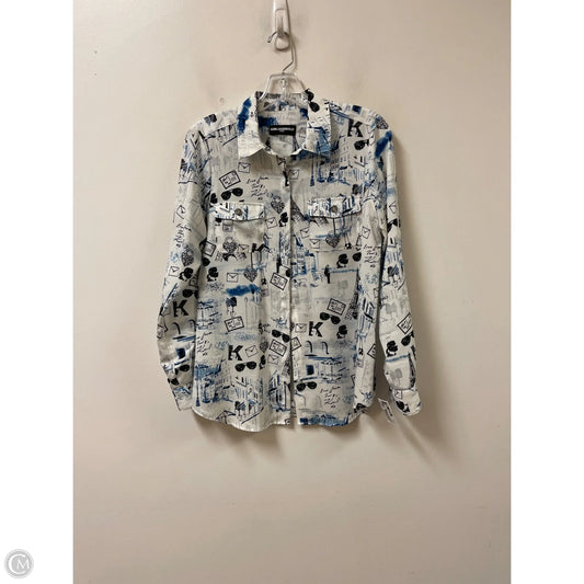 Blouse Designer By Karl Lagerfeld In Black & Blue, Size: Xs