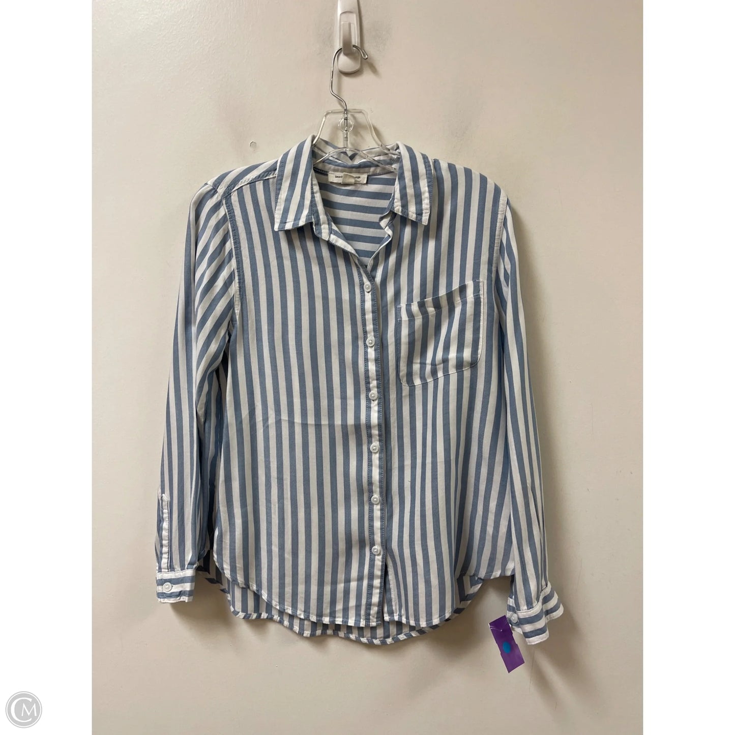 Blouse Long Sleeve By Beachlunchlounge In Blue & White, Size: S