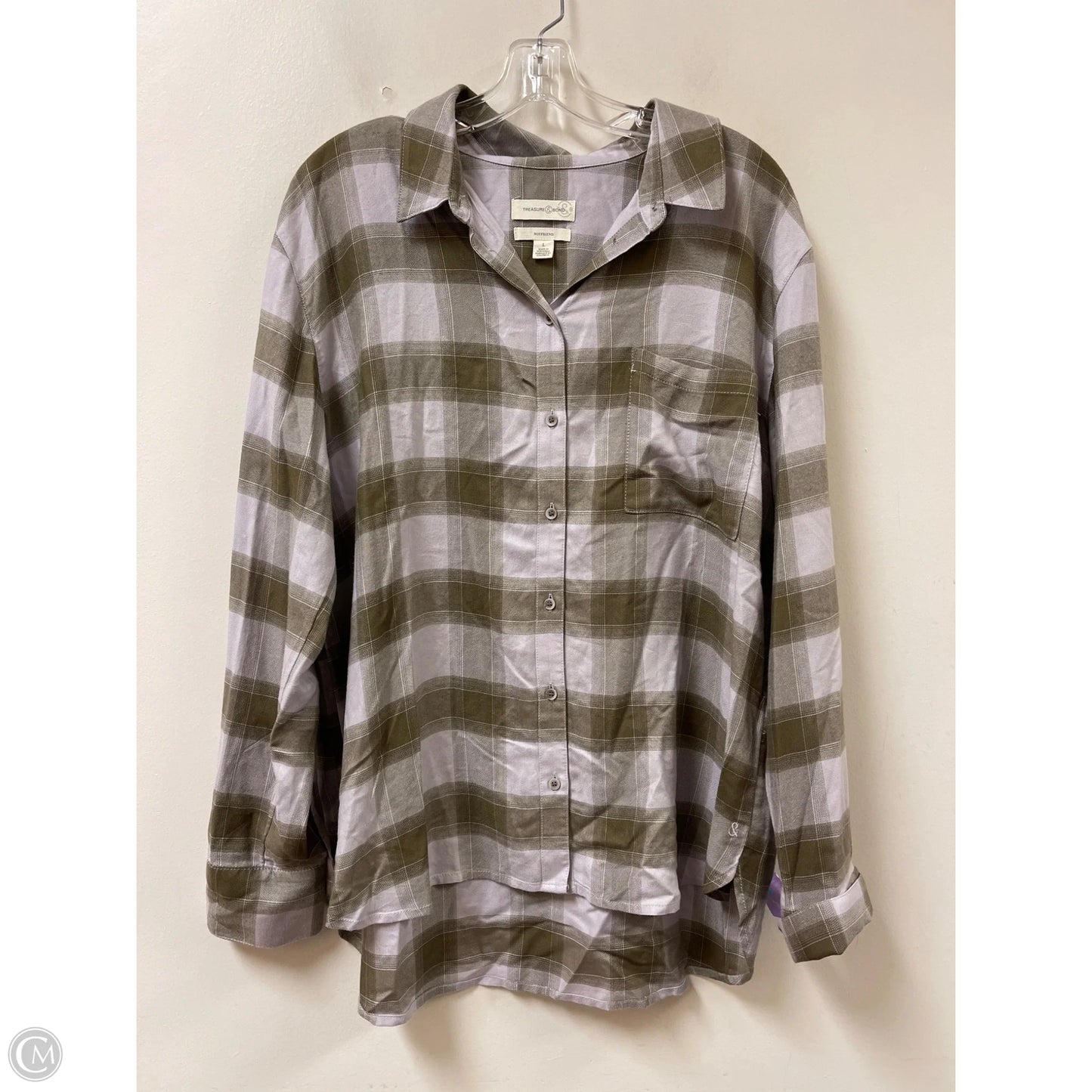 Blouse Long Sleeve By Treasure And Bond In Brown & Purple, Size: L