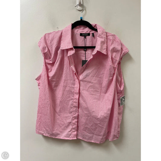 Blouse Short Sleeve By Badgley Mischka In Pink & White, Size: Xl