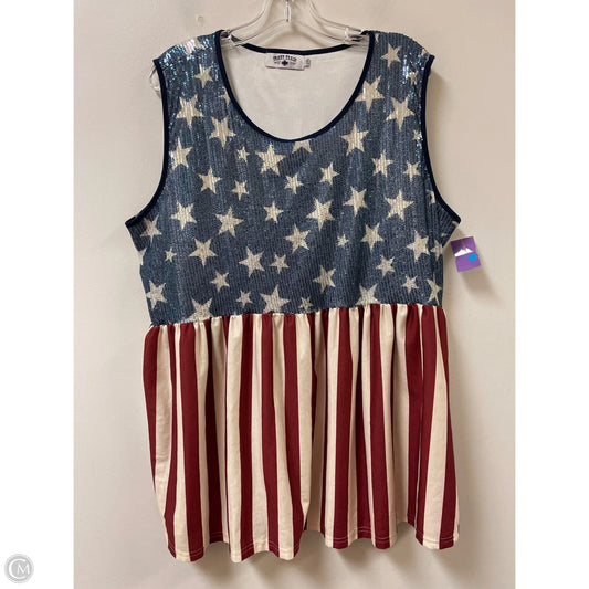 Top Sleeveless By Crazy Train In Blue & Red & White, Size: 2x