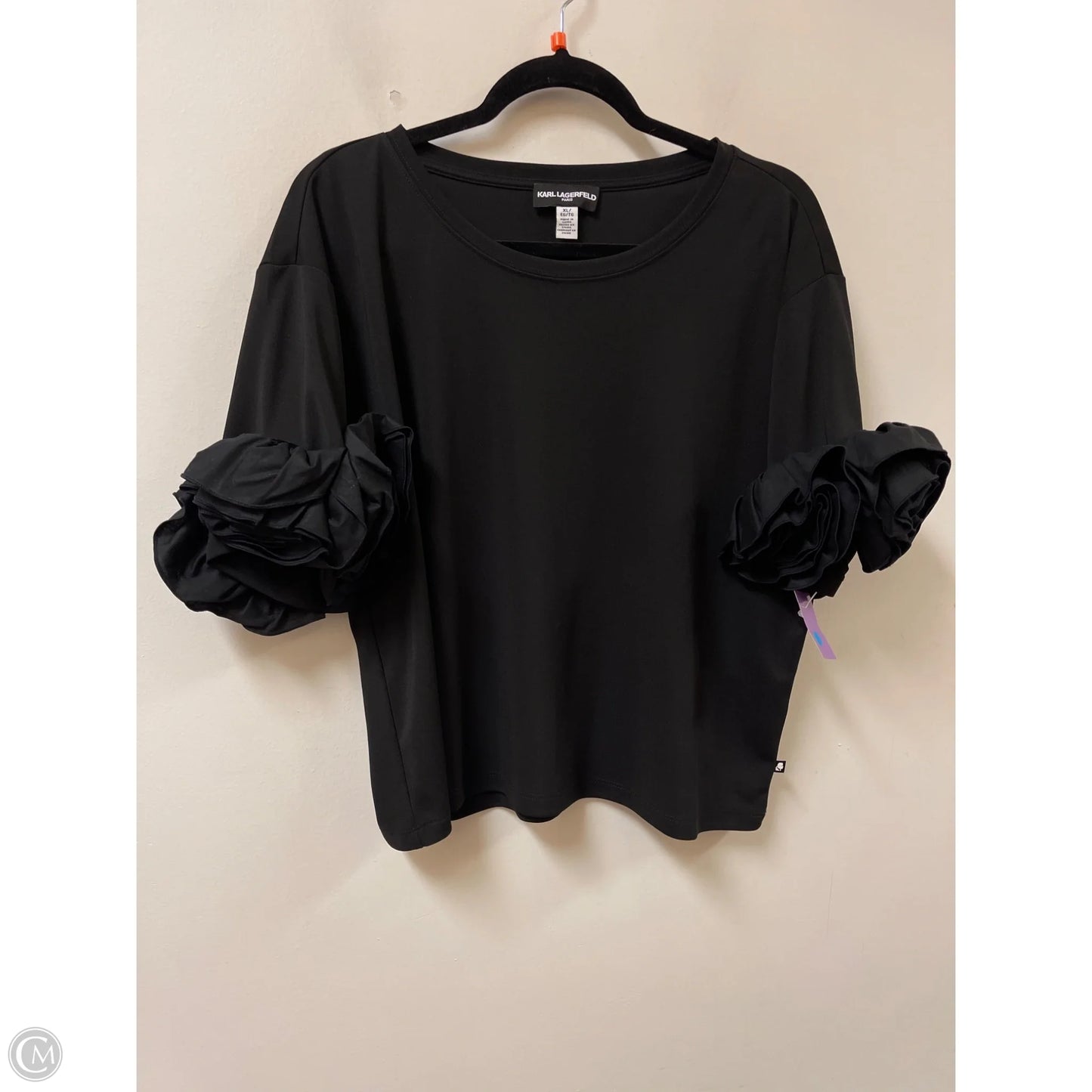 Top Short Sleeve Designer By Karl Lagerfeld In Black, Size: Xl
