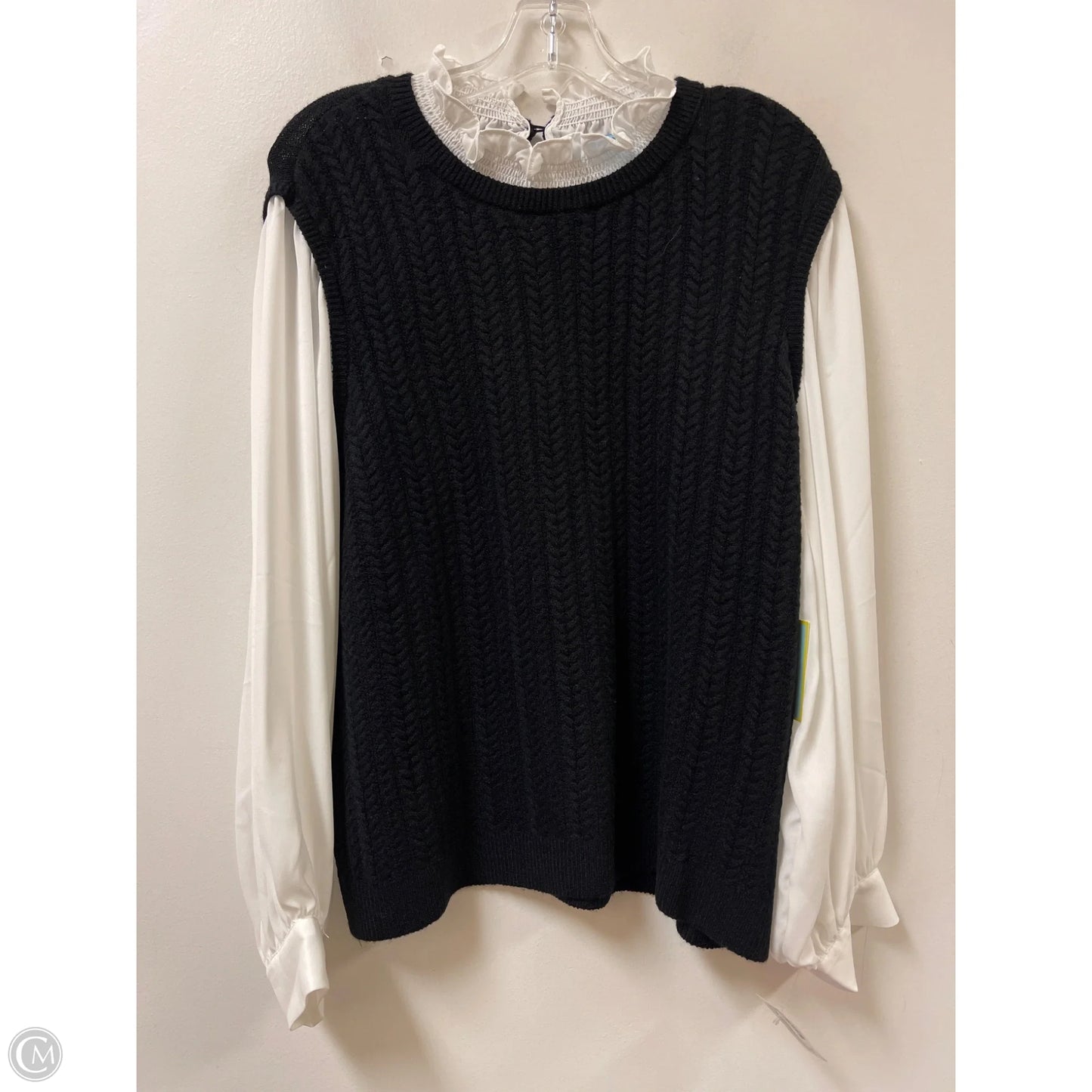 Top Long Sleeve By Cece In Black & White, Size: Xl