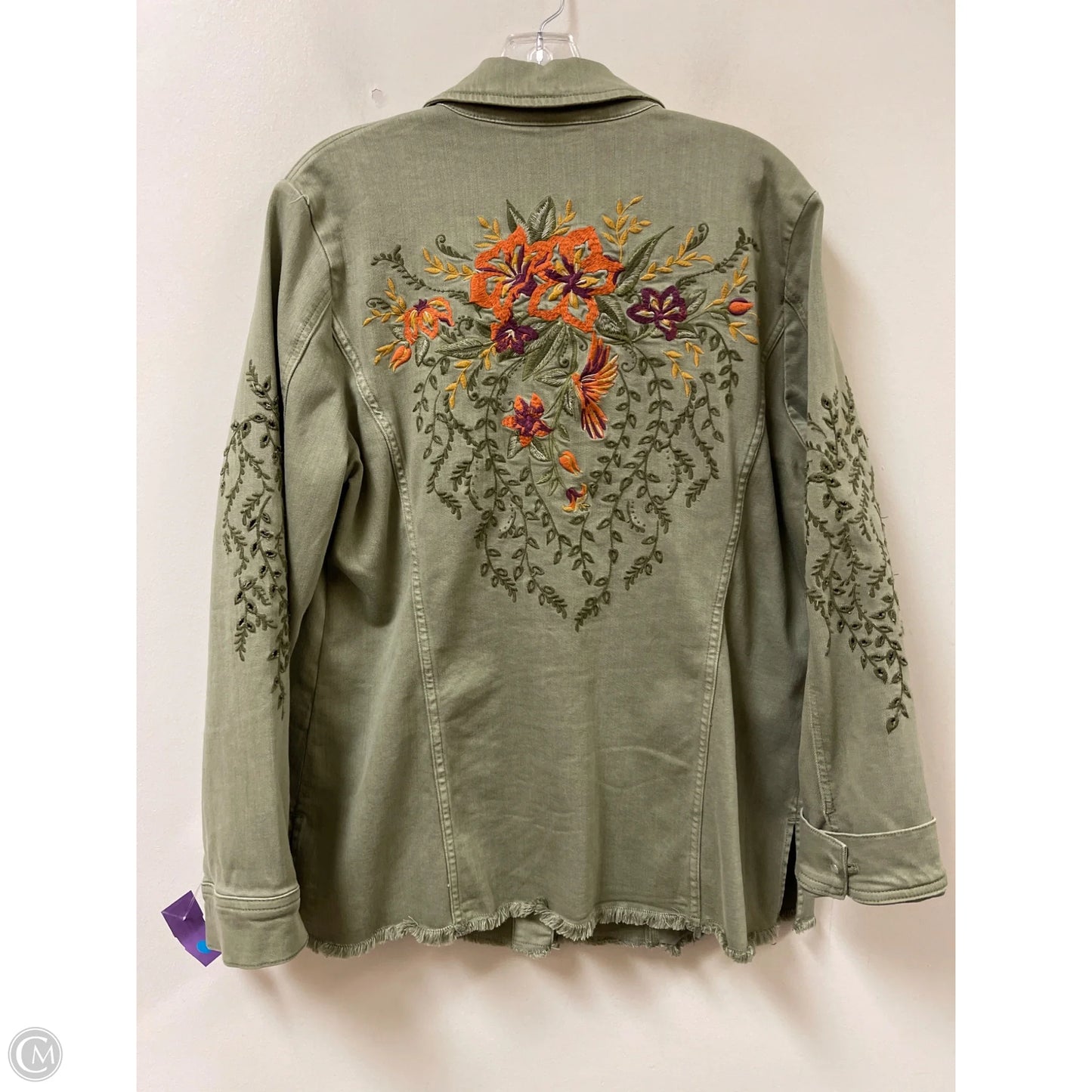 Jacket Denim By Chicos In Green Denim, Size: L