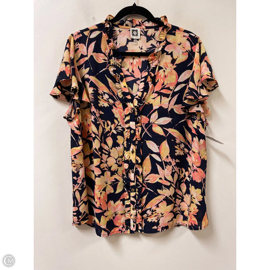 Top Short Sleeve By Anne Klein In Blue & Yellow, Size: 1x