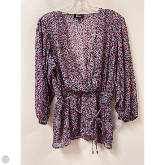 Top Long Sleeve By Dkny In Blue & Red, Size: L