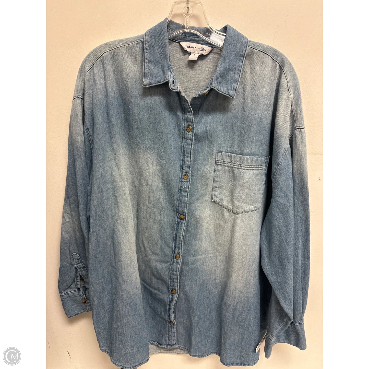 Blouse Long Sleeve By Old Navy In Blue Denim, Size: L