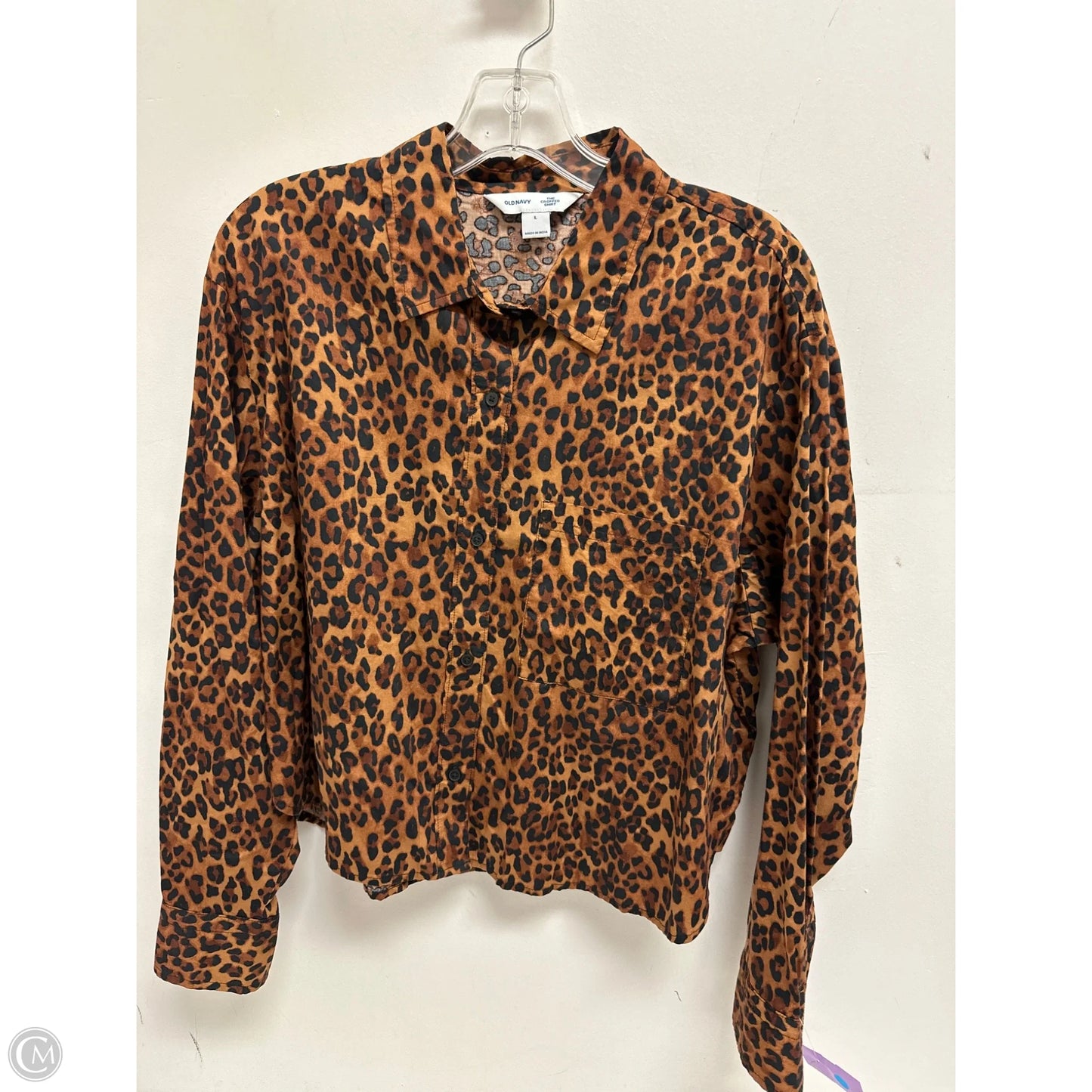 Blouse Long Sleeve By Old Navy In Animal Print, Size: L