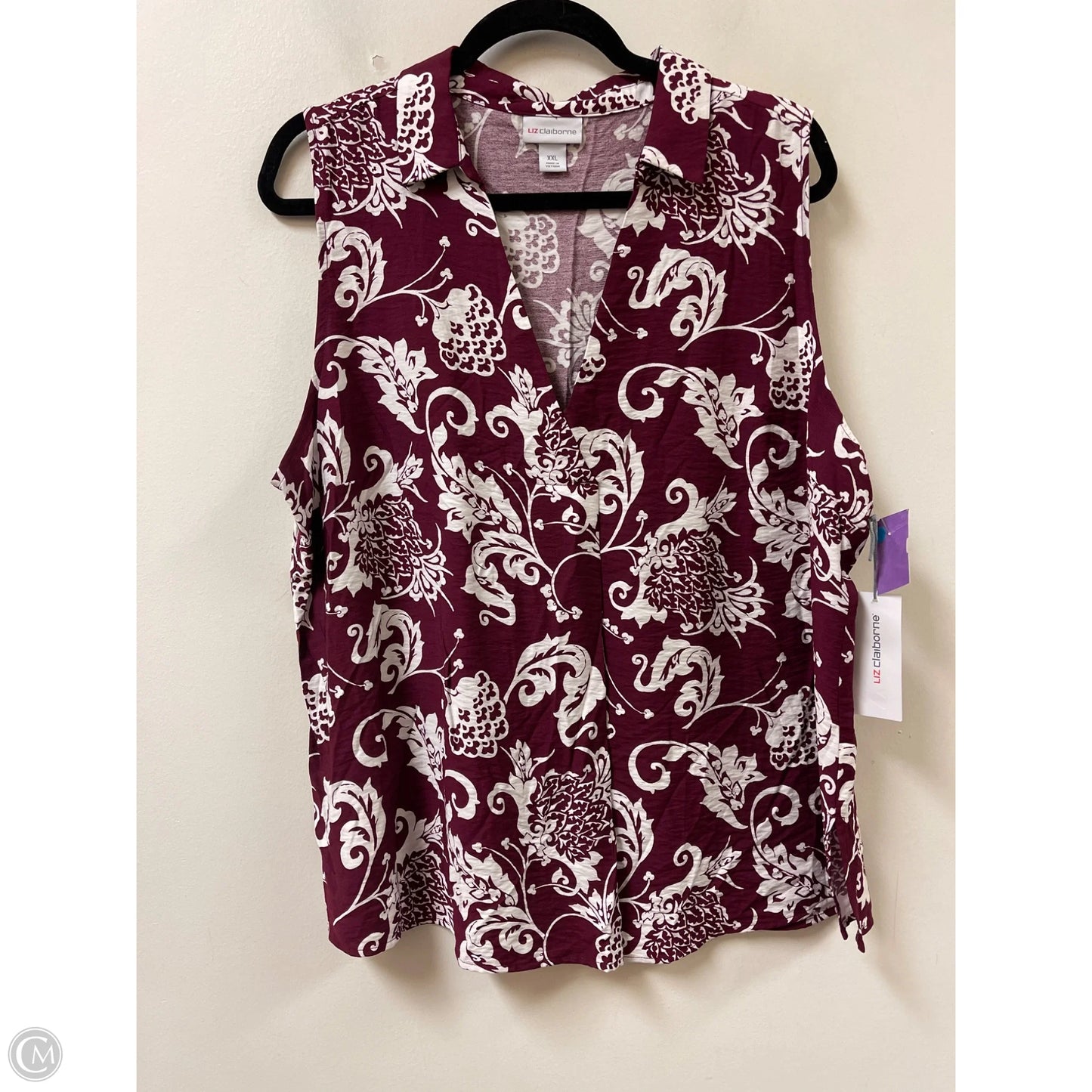 Top Sleeveless By Liz Claiborne In Purple & White, Size: 1x
