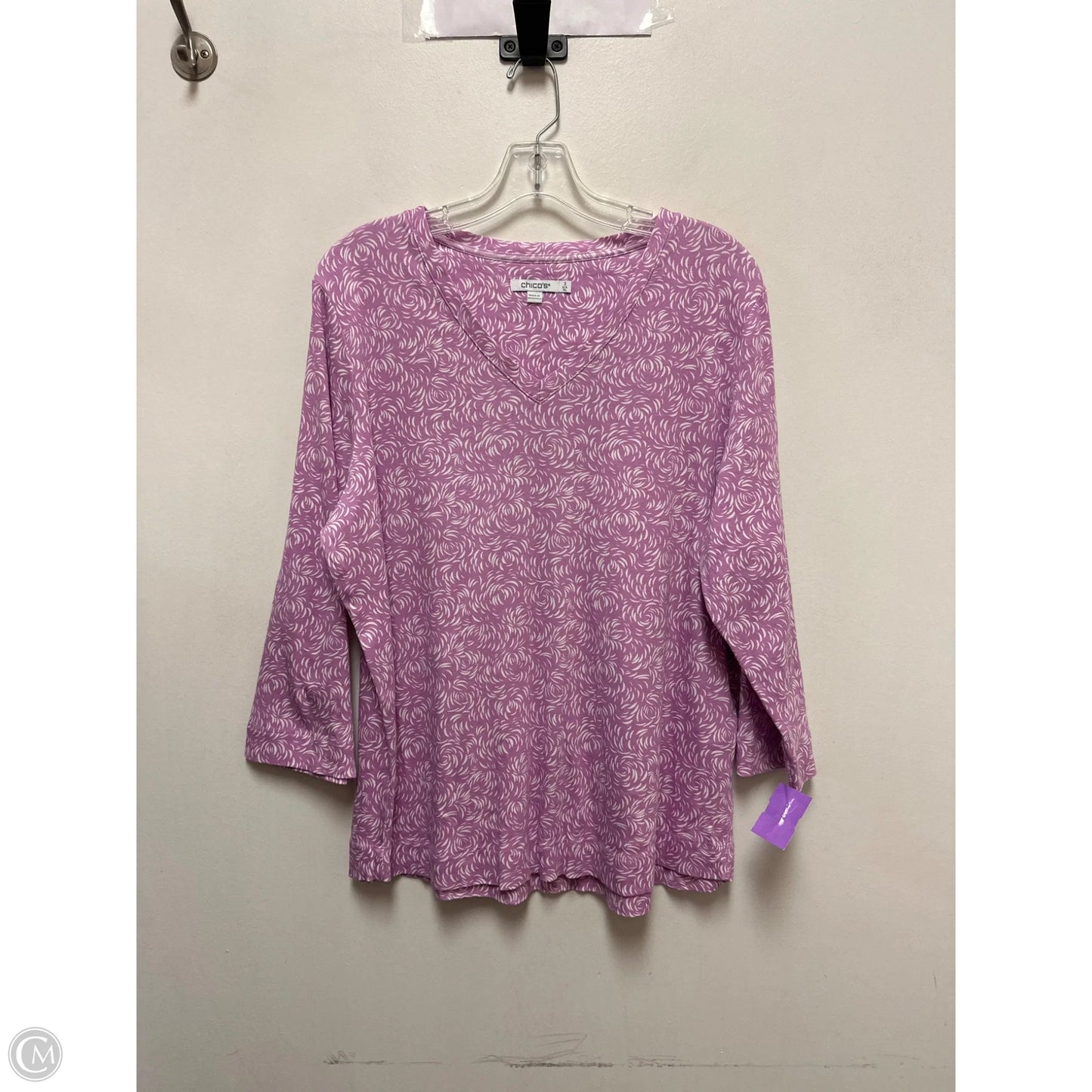 Top Long Sleeve By Chicos In Purple & White, Size: Xl