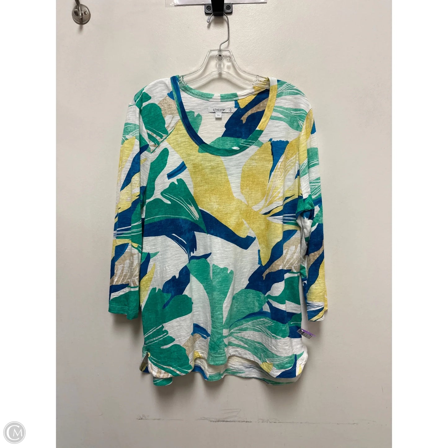 Top Long Sleeve By Chicos In Green & Yellow, Size: Xl