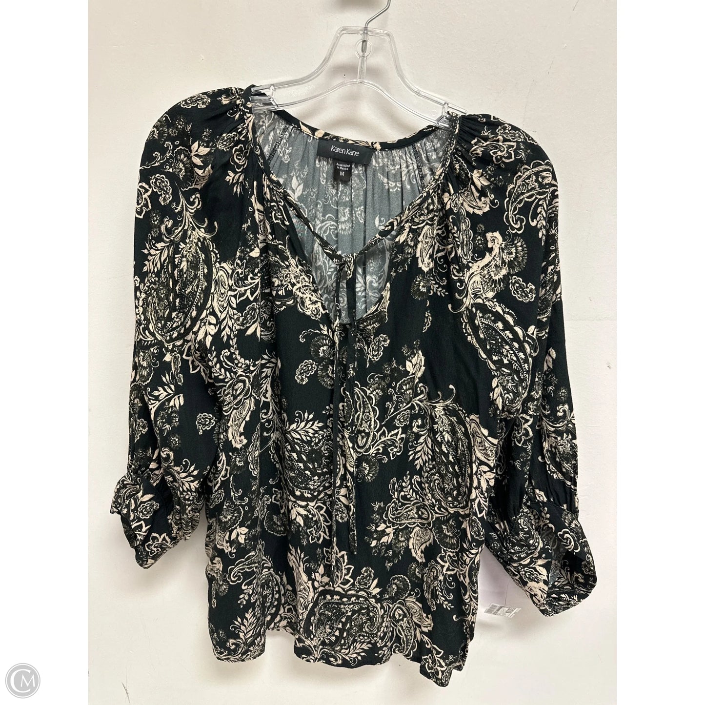 Top Long Sleeve By Karen Kane In Black & Cream, Size: M