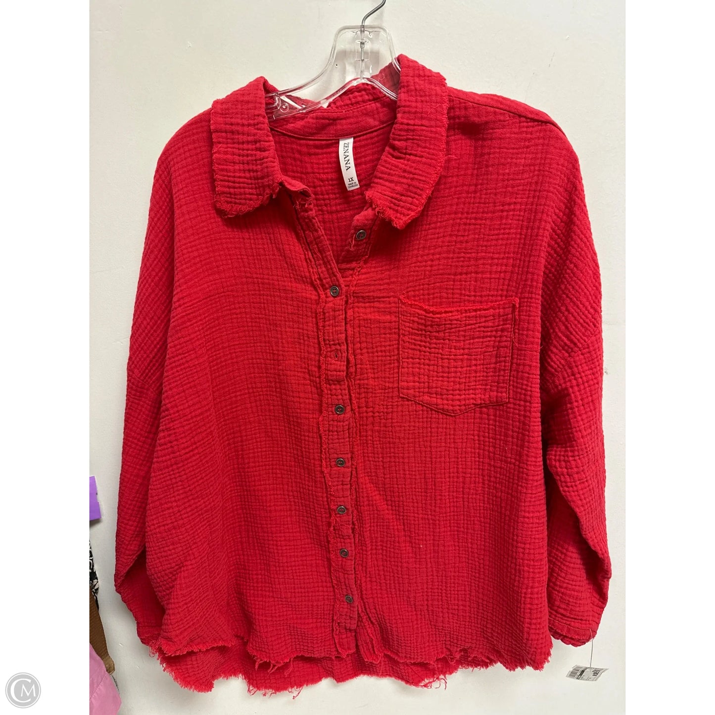Blouse Long Sleeve By Zenana In Red, Size: 1x