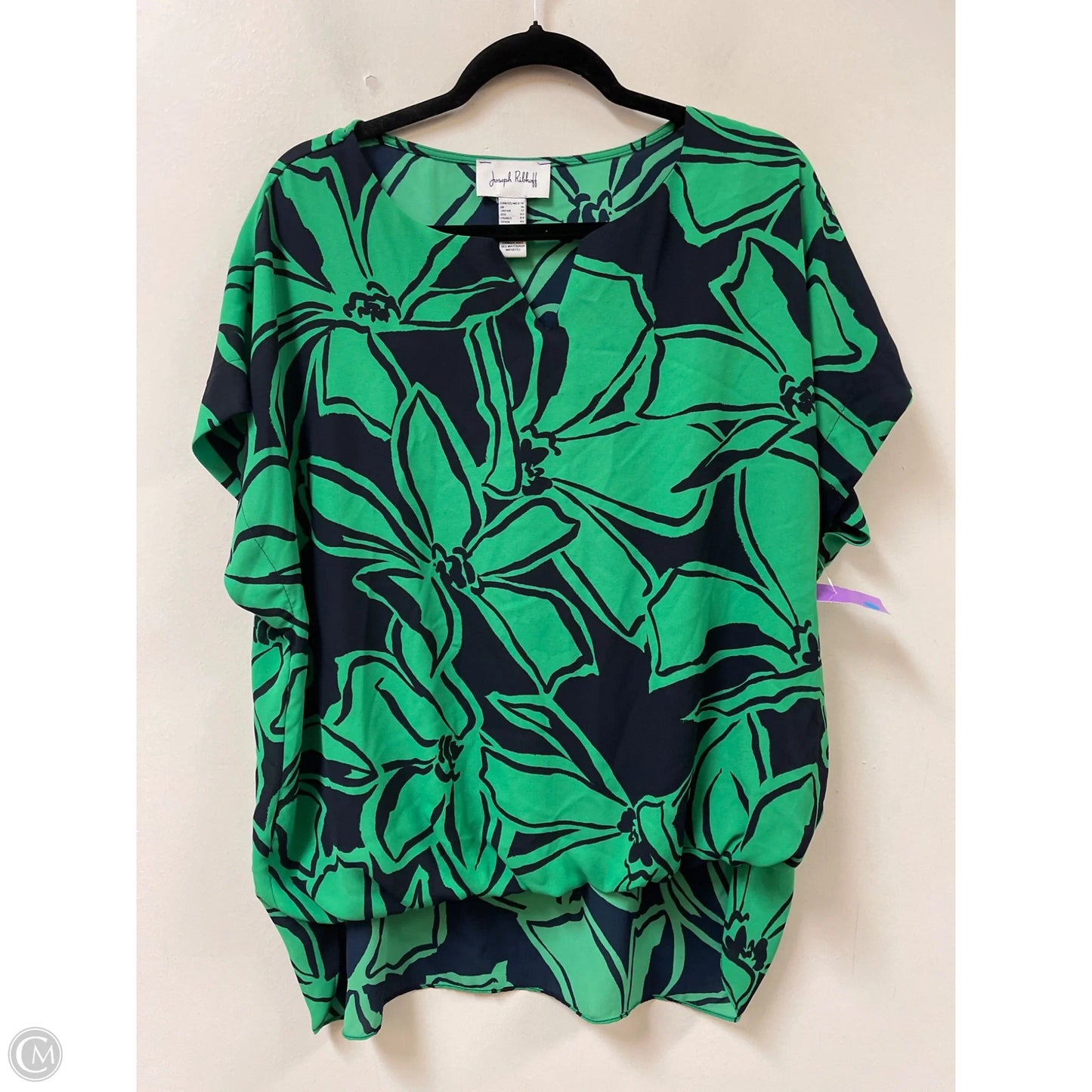 Top Short Sleeve By Joseph Ribkoff In Black & Green, Size: L