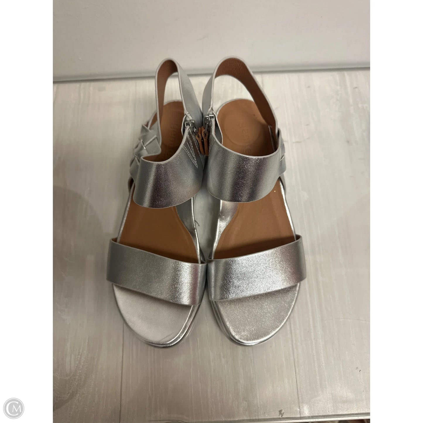 Sandals Heels Wedge By Gentle Souls In Silver, Size: 8