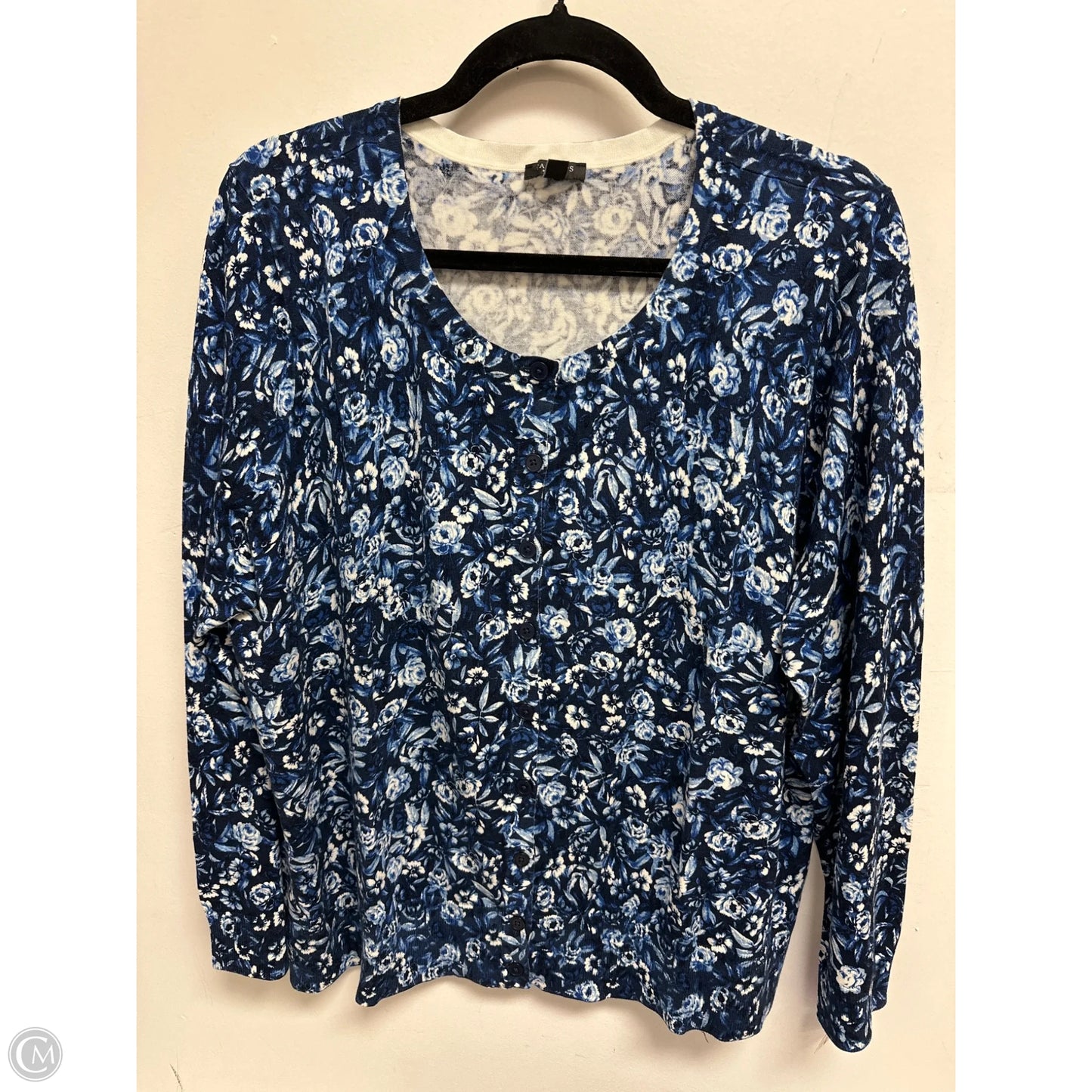 Sweater Cardigan By Talbots In Blue & White, Size: 2x