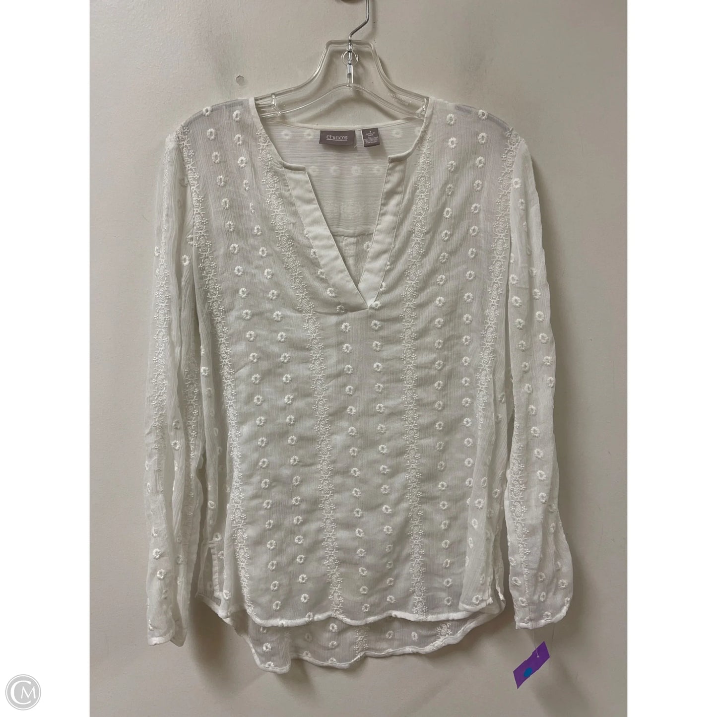 Top Long Sleeve By Chicos In White, Size: M